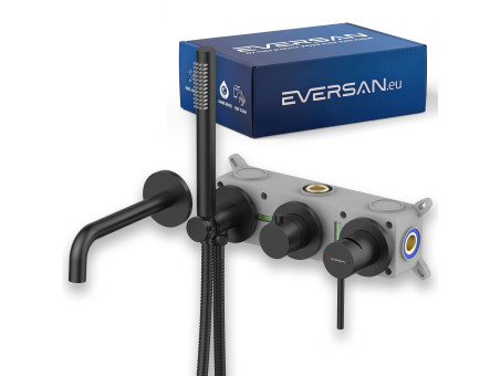 EVERSAN 4-Loch-Unterputz-Wannenarmatur Premium in Schwarz – LOKE aus Messing - Box inklusive