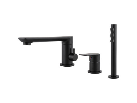 EVERSAN 3-Loch-Wannenrandarmatur Premium in Schwarz – LOKE aus Messing Handbrause und Schlauch 150 cm inklusive