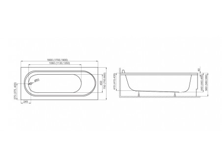 Badewanne Rechteck Medium 160x75 | Ablauf Viega & Füße GRATIS !