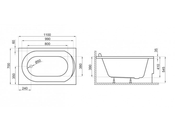 Badewanne Rechteck Mini 110x70 |... Badewanne Rechteck Mini 110x70 |...