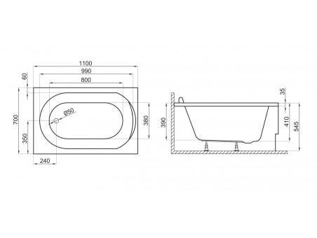 Badewanne Rechteck Mini 110x70 | Ablauf Viega & Füße GRATIS !