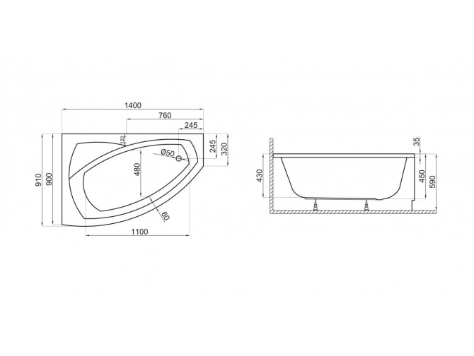 Badewanne Eckwanne Fridas 140x90...