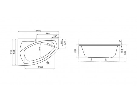 Badewanne Eckwanne Fridas 140x90 Links | Ablauf Viega & Füße GRATIS !