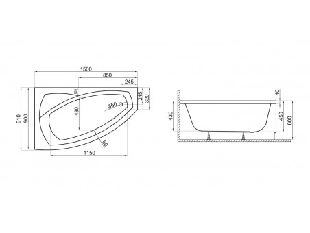 Badewanne Eckwanne Fridas 150x90 Links | Ablauf Viega & Füße GRATIS !