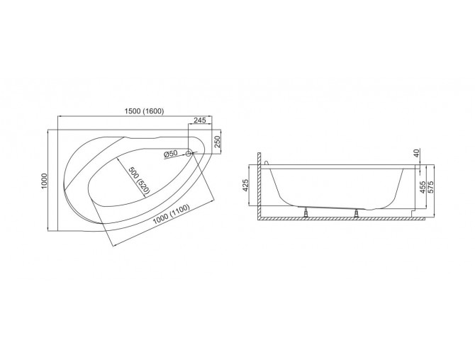 Badewanne Eckwanne Marea 150x100...