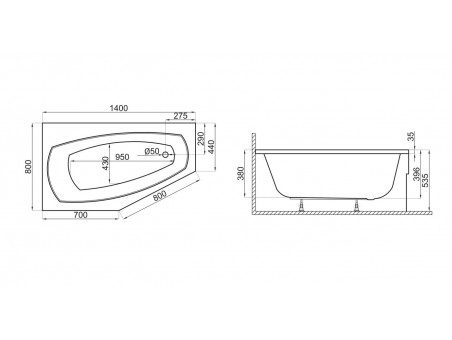 Badewanne Eckwanne Marika 140x80 Rechts | Ablauf Viega & Füße GRATIS !