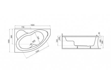 Badewanne Eckwanne Megaz 160x105 Links | Ablauf Viega & Füße GRATIS !