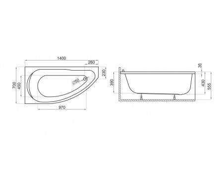 Badewanne Eckwanne Miki 140x70 Rechts | Ablauf Viega & Füße GRATIS !