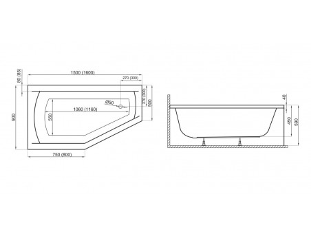 Badewanne Eckwanne Selena 150x90 Links | Ablauf Viega & Füße GRATIS !
