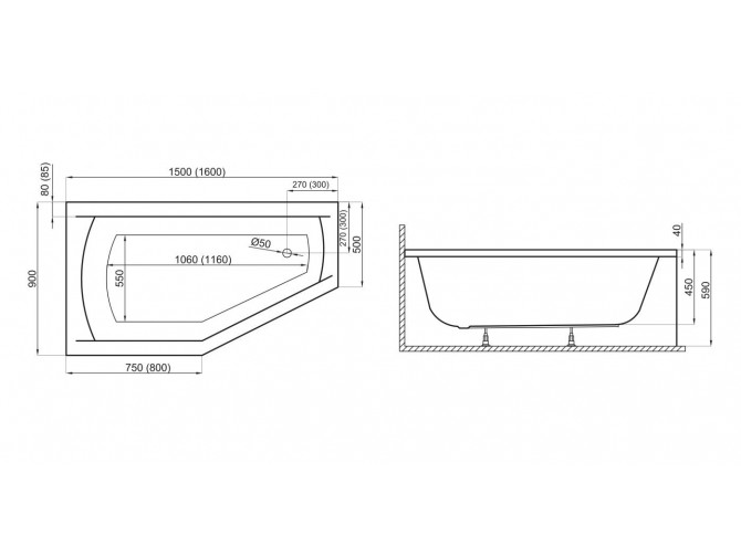 Badewanne Eckwanne Selena 150x90...
