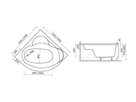 Badewanne Eckwanne STANDARDO 120x120 | Ablauf Viega & Füße GRATIS !