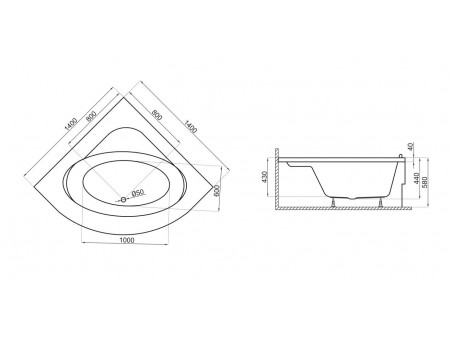 Badewanne Eckwanne STANDARDO 140x140 | Ablauf Viega & Füße GRATIS !