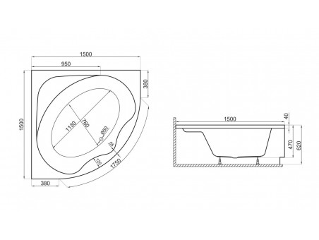 Badewanne Eckwanne STANDARDO 150x150 | Ablauf Viega & Füße GRATIS !