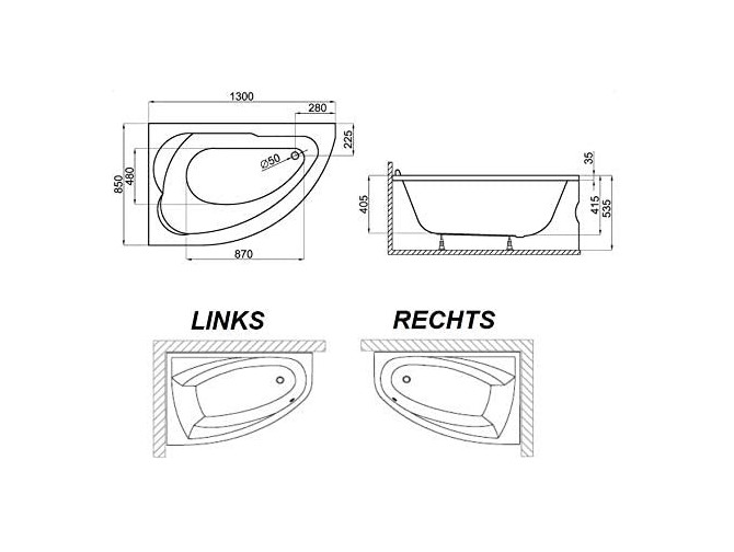 Badewanne Eckwanne STANDARDO 130x85...