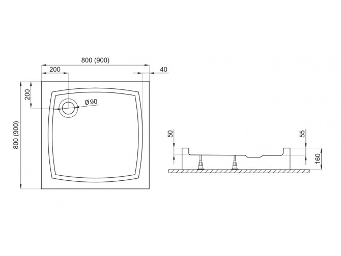Duschwanne Viereck Patio 80x80x5 |...