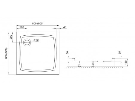 Duschwanne Viereck Patio 80x80x5 | Ablaufgarnitur & Füße im SET !