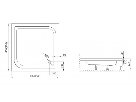 Duschwanne Viereck Tenor 80x80x12 | Ablaufgarnitur & Füße im SET !