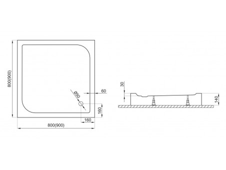 Duschwanne Viereck Tenor 80x80x3x14 | Ablaufgarnitur & Füße im SET !