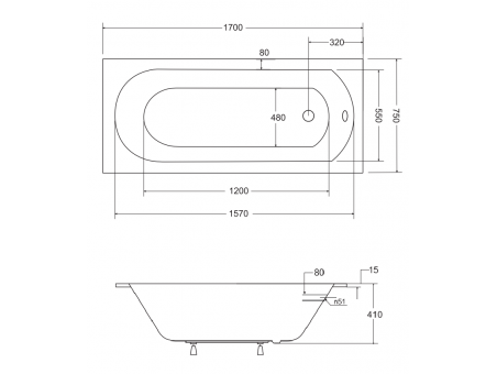 Badewanne Rechteck Intrica Slim 170x75 Rand 15mm | Ablauf Viega & Füße GRATIS !