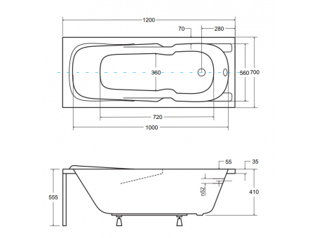 Badewanne Rechteck Majka 120x70 | Ablauf Viega & Füße GRATIS !