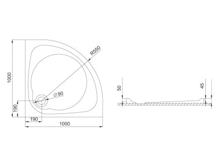 Duschwanne Halbrund Neuer Stil 100x100 | Ablaufgarnitur im SET!
