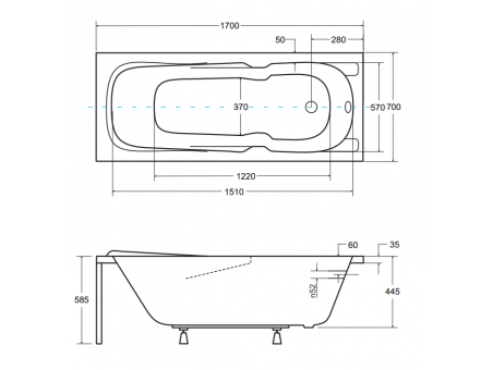 Badewanne Rechteck Majka 170x70 | Ablauf Viega & Füße GRATIS !