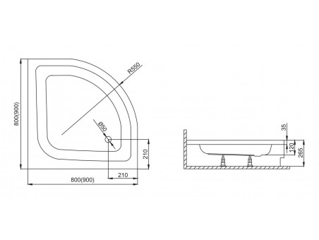 Duschwanne Halbrund Pako 80x80x12 | Ablaufgarnitur & Füße im SET!
