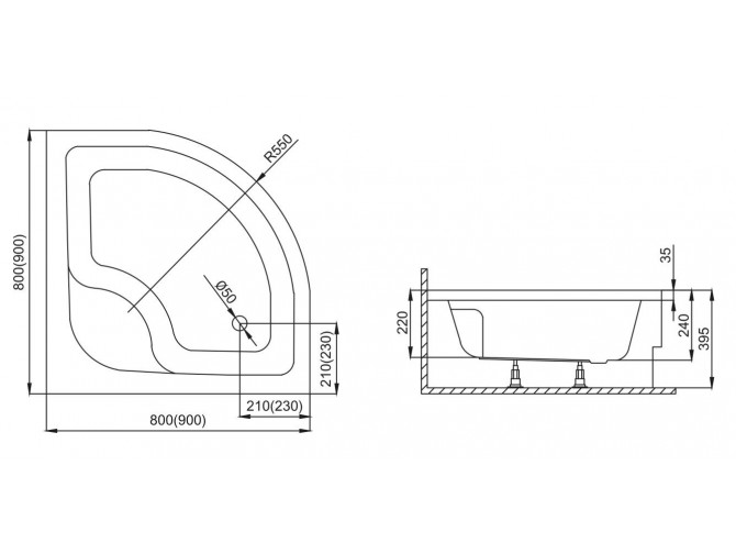 Duschwanne Halbrund Pako 80x80x24 |... Duschwanne Halbrund Pako 80x80x24 |...