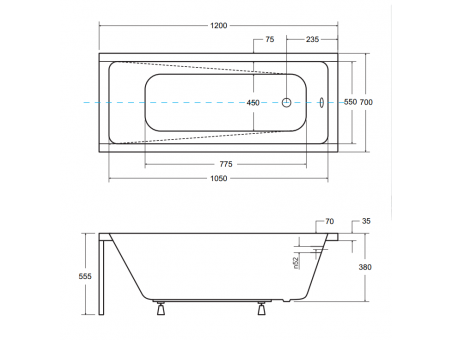 Badewanne Rechteck Modern 120x70 | Ablauf Viega & Füße GRATIS !