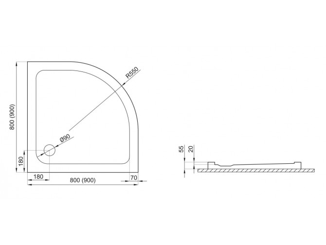 Duschwanne Halbrund STANDARDO 80x80 |...