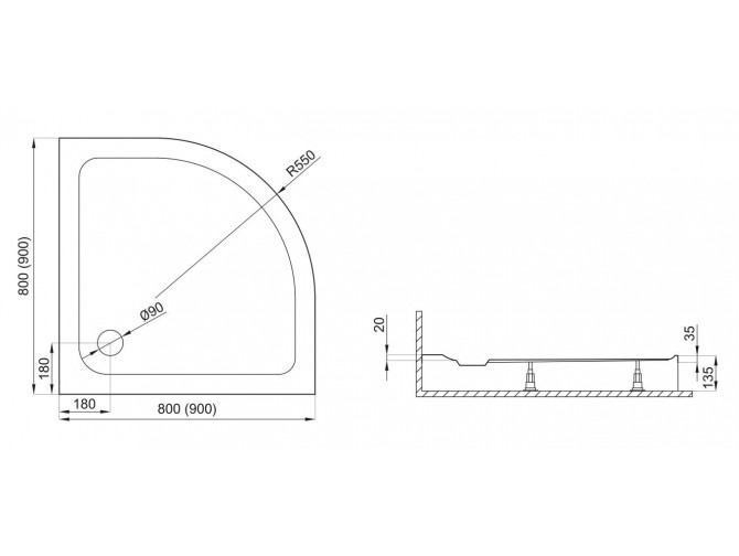 Duschwanne Halbrund STANDARDO 90x90x2... Duschwanne Halbrund STANDARDO 90x90x2...