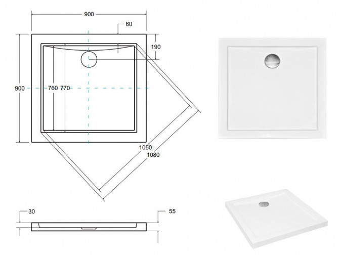 Duschwanne Viereck Aquariuso 90x90 |...