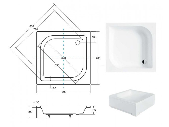 Duschwanne Viereck Ares 70x70 |...