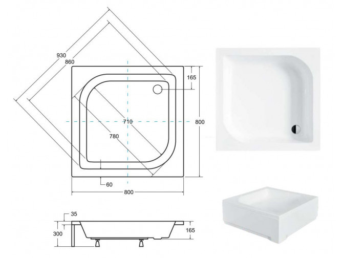 Duschwanne Viereck Ares 80x80 |...