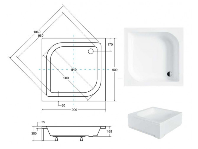Duschwanne Viereck Ares 90x90 |...
