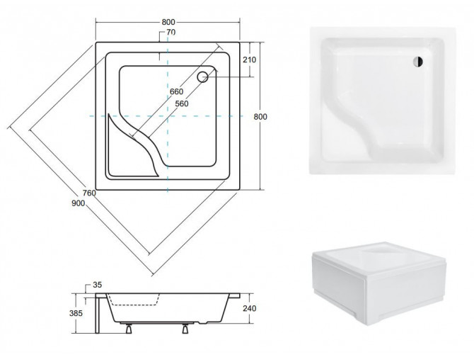Duschwanne Viereck Igor 80x80 |... Duschwanne Viereck Igor 80x80 |...