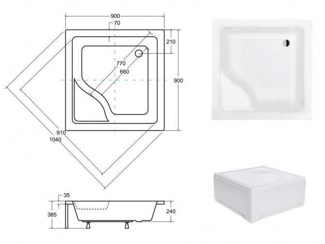 Duschwanne Viereck Igor 90x90 |... Duschwanne Viereck Igor 90x90 |...