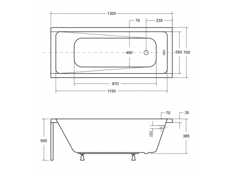 Badewanne Rechteck Modern 130x70 | Ablauf Viega & Füße GRATIS !