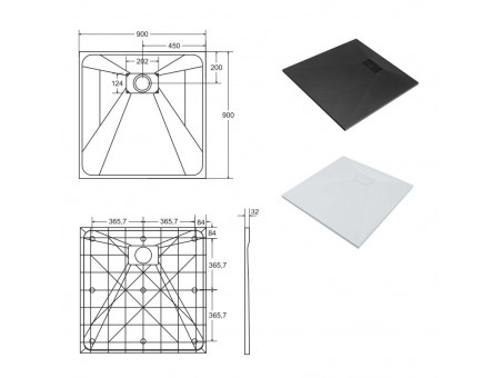 Duschwanne Viereck VEXOS 90x90 | Ablaufgarnitur im SET !