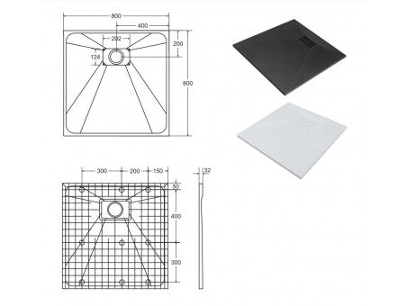 Duschwanne Viereck VEXOS 80x80 Schwarz | Ablaufgarnitur im SET !