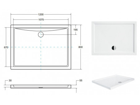 Duschwanne Rechteck Alpinas 120x80 | Ablaufgarnitur im SET!
