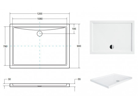 Duschwanne Rechteck Alpinas 120x90 | Ablaufgarnitur im SET!