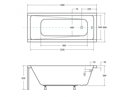 Badewanne Rechteck Modern 140x70 | Ablauf Viega & Füße GRATIS !