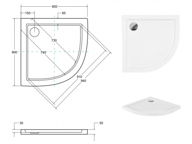 Duschwanne Halbrund Aron 80x80 |...