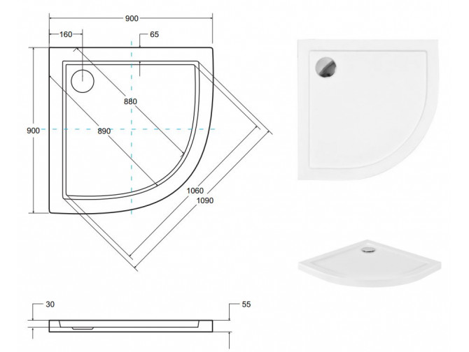 Duschwanne Halbrund Aron 90x90 |...