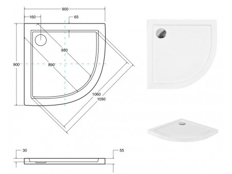 Duschwanne Halbrund Aron 90x90 | Ablaufgarnitur im SET!