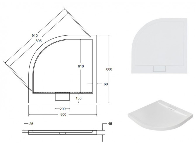 Duschwanne Halbrund Axim Slim 80x80 |... Duschwanne Halbrund Axim Slim 80x80 |...