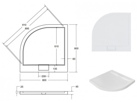 Duschwanne Halbrund Axim Slim 80x80 | Ablaufgarnitur im SET!
