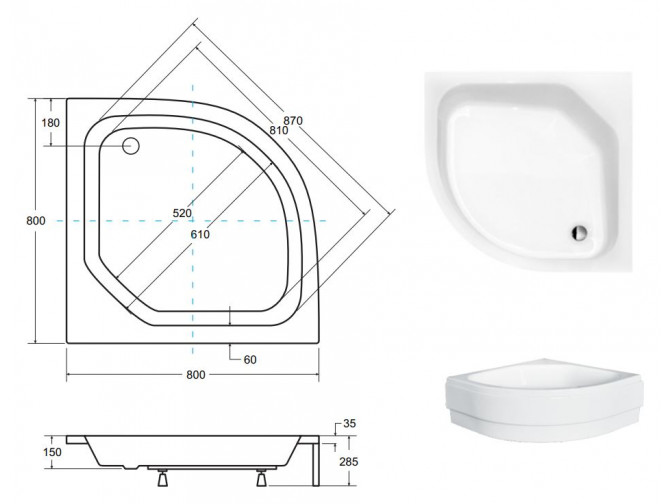 Duschwanne Halbrund Diper II 80x80x15... Duschwanne Halbrund Diper II 80x80x15...