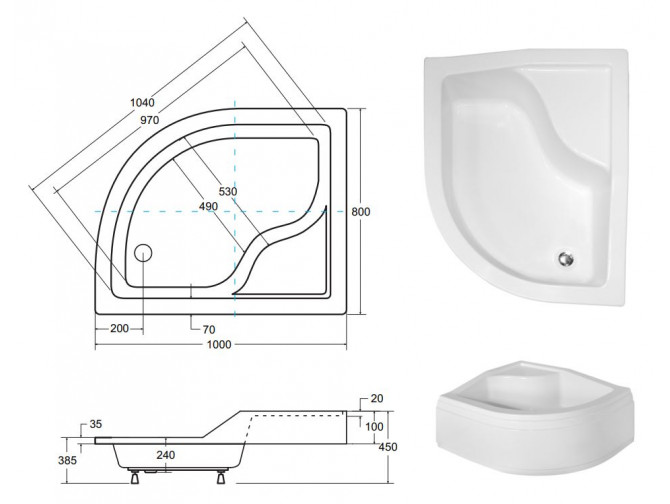 Duschwanne Halbrund Maxi 100x80x24...